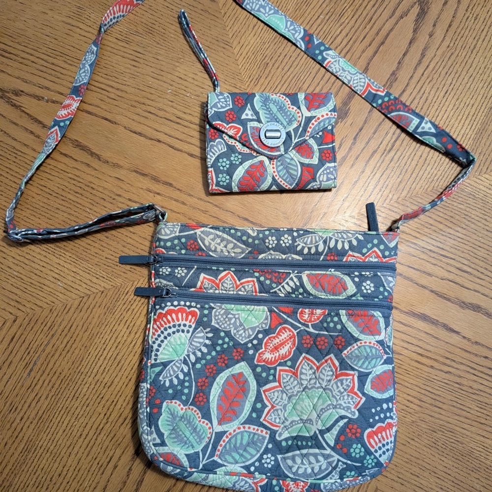Floral Patterned Crossbody Bag and Wallet Set